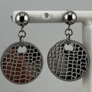 Silver Plate Crackle Disc Pierced Earrings